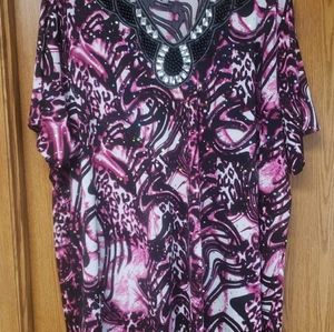 ESSENTIALS Women's Pink Horseshoe Blingy Short-Sleeve Shirt Sz 3XL